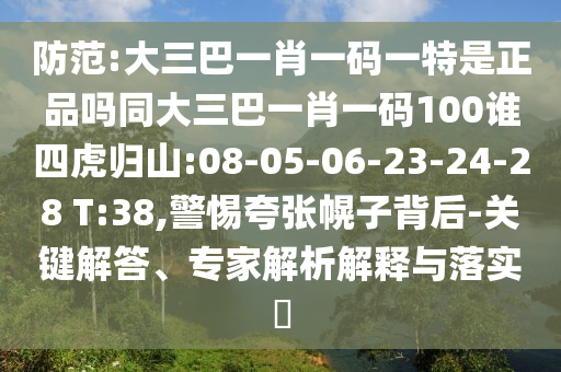 防范:大三巴一肖一碼一特是正品嗎同大三巴一肖一碼100誰四虎歸山:08-05-06-23-24-28 T:38,警惕夸張幌子背后-關(guān)鍵解答、專家解析解釋與落實(shí)?