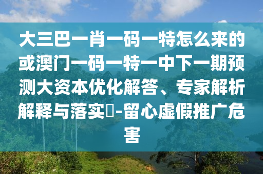 大三巴一肖一碼一特怎么來(lái)的或澳門(mén)一碼一特一中下一期預(yù)測(cè)大資本優(yōu)化解答、專(zhuān)家解析解釋與落實(shí)?-留心虛假推廣危害