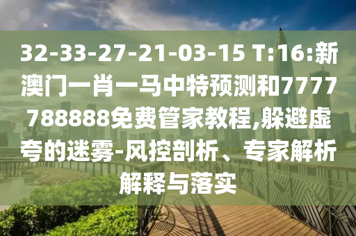 32-33-27-21-03-15 T:16:新澳門一肖一馬中特預(yù)測(cè)和7777788888免費(fèi)管家教程,躲避虛夸的迷霧-風(fēng)控剖析、專家解析解釋與落實(shí)